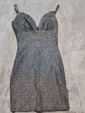 Windsor Silver Glitter Spaghetti-Strap Mini Dress